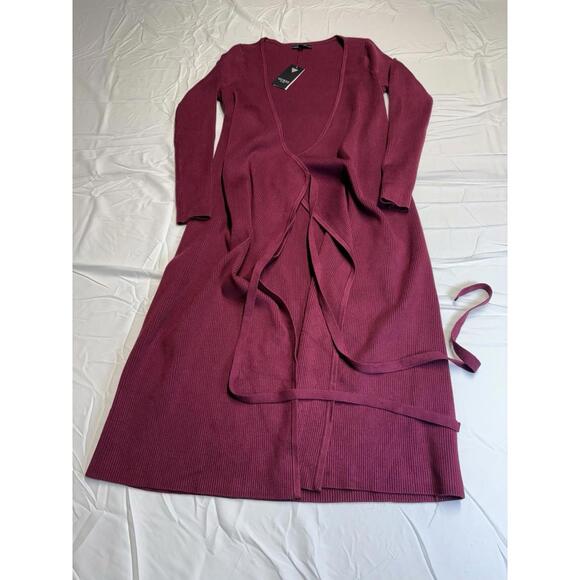 Guess Dresses & Skirts - Work Siren Guess Everly Long Slve Wrap Sweater Dress Garnet Wine Midi V Neck